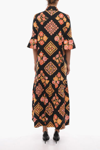 Floral Pattern Shirtdress COWGIRL with Flounce and Lantern Sleeves