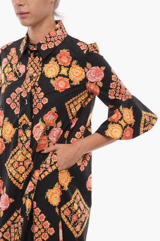 Floral Pattern Shirtdress COWGIRL with Flounce and Lantern Sleeves