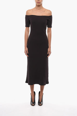 Ribbed TINDRA Off-shoulder Sheath Dress