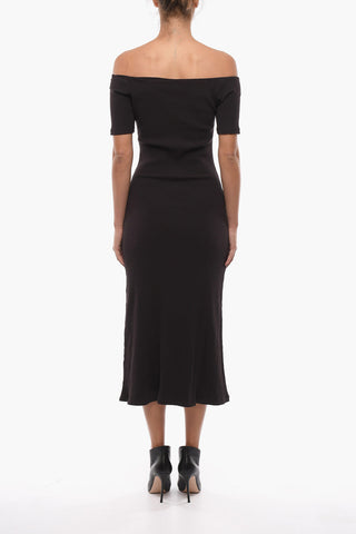 Ribbed TINDRA Off-shoulder Sheath Dress