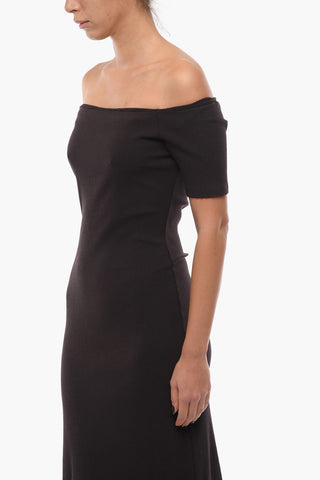 Ribbed TINDRA Off-shoulder Sheath Dress