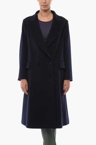COUTURE Double-breasted Wool Coat with Peak Lapel