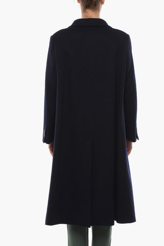 COUTURE Double-breasted Wool Coat with Peak Lapel
