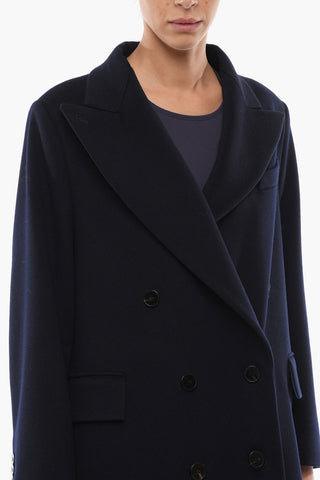COUTURE Double-breasted Wool Coat with Peak Lapel