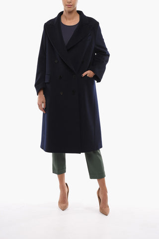 COUTURE Double-breasted Wool Coat with Peak Lapel