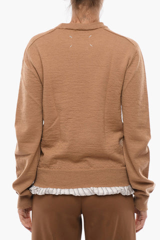 MM4 Double-layered Crew Neck Sweater with Distressed Details