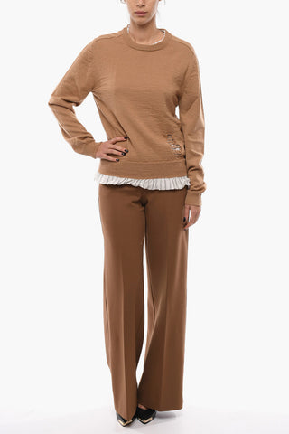 MM4 Double-layered Crew Neck Sweater with Distressed Details