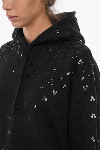 Felpa Hoodie con Monogram All-Over in Paillettes