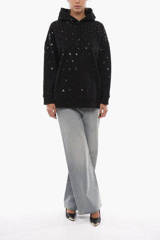 Felpa Hoodie con Monogram All-Over in Paillettes