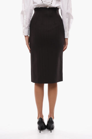 Front Slit Pencil Skirt with Herringbone Motif