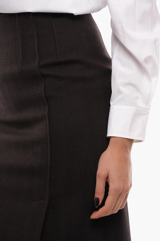 Front Slit Pencil Skirt with Herringbone Motif
