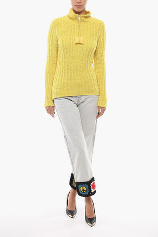 J.W. ANDERSON Mock Neck Terry Sweater with Half Zip