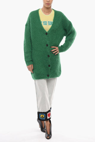 V-Neck Fuzzy Effect Oversized Cardigan