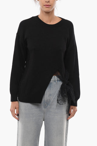 Maglia Girocollo con Spacco Frontale e Fiocco in Tulle Point D'Esprit