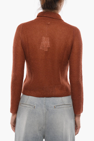 Mohair-blend Sheer Sweater with Polo Collar