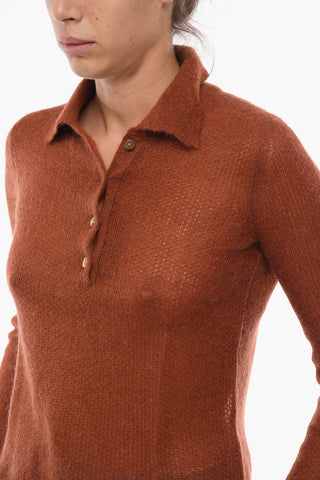 Mohair-blend Sheer Sweater with Polo Collar