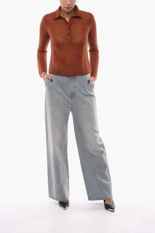 Mohair-blend Sheer Sweater with Polo Collar