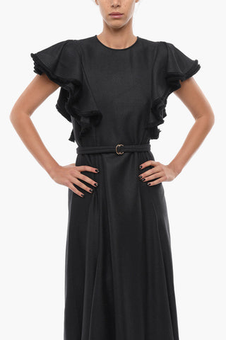 A-Line Dress with Short Sleeves and Ruffles