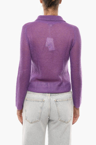 Mohair-blend Sheer Sweater with Polo Collar