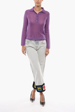 Mohair-blend Sheer Sweater with Polo Collar