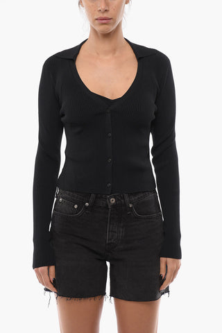 Cardigan ASHER Crop A coste con Collo a Polo
