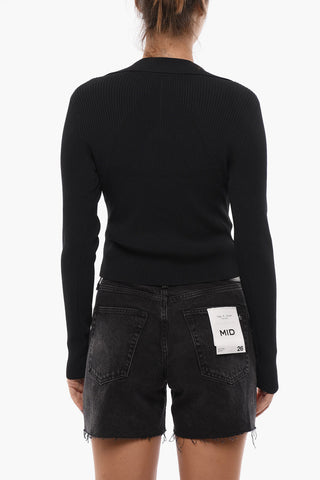 Cardigan ASHER Crop A coste con Collo a Polo