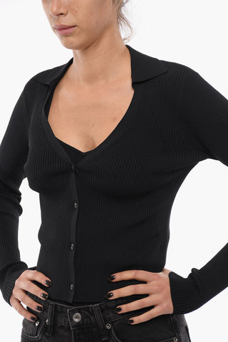 Cardigan ASHER Crop A coste con Collo a Polo
