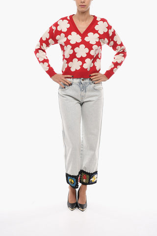 PARIS Floral Patterned Wool Blend Sweater
