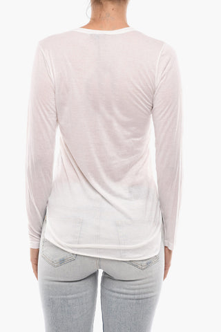 Long Sleeved Silk Blend KARO Crewneck Top