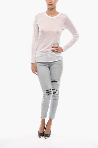 Long Sleeved Silk Blend KARO Crewneck Top