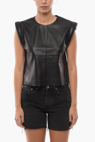 Leather DEBBIE Top with Padded Shoulder