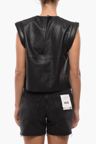 Leather DEBBIE Top with Padded Shoulder