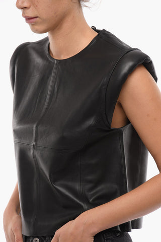 Leather DEBBIE Top with Padded Shoulder