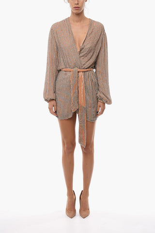 Belted Sequined GABRIELLE Long Sleeved Dress