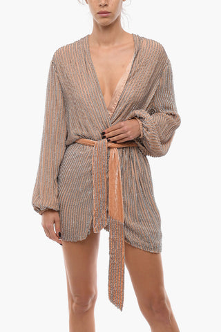 Belted Sequined GABRIELLE Long Sleeved Dress