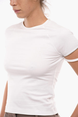 Crew-Neck BABY T-shirt with Zip Decoration On the Sleeve