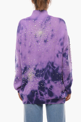 Turtleneck Tie Dye Wool Pullover with Crystals