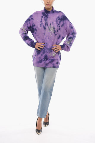 Turtleneck Tie Dye Wool Pullover with Crystals