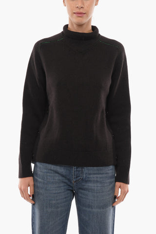 Wool Turtleneck Sweater with Decorative Buttons
