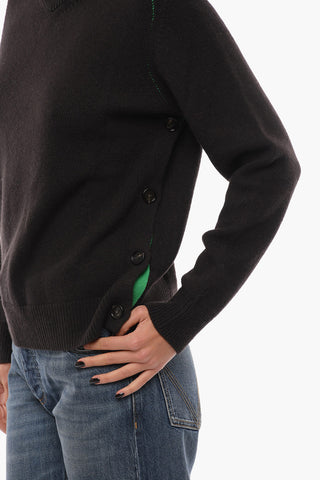 Wool Turtleneck Sweater with Decorative Buttons