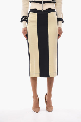 Brushed Cotton Fleece Pencil Skirt with Awning Pattern