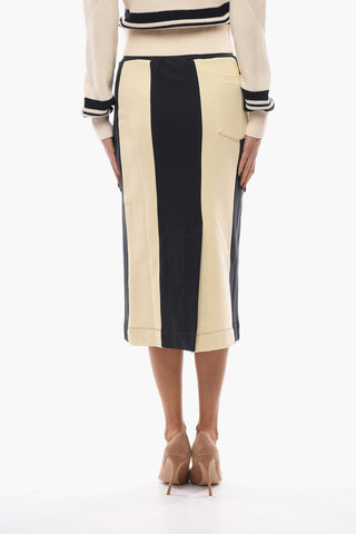 Brushed Cotton Fleece Pencil Skirt with Awning Pattern