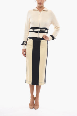 Brushed Cotton Fleece Pencil Skirt with Awning Pattern