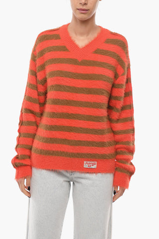 Crewneck Striped Eyelash Jumper