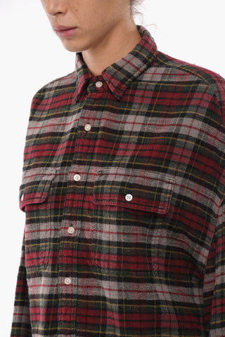Plaid Motif Asymmetrical Shirt with Frayed Edge
