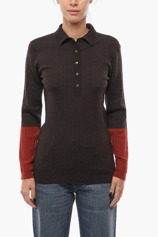 Ribbed Lightweight Sweater with Polo Neck