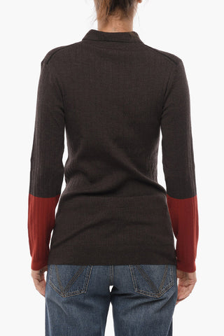 Ribbed Lightweight Sweater with Polo Neck