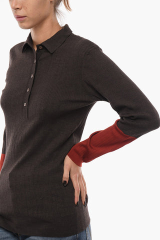 Ribbed Lightweight Sweater with Polo Neck