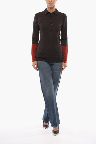 Ribbed Lightweight Sweater with Polo Neck