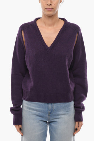 Maglia in Cashmere con Scollo a V e Dettaglio Cut Out